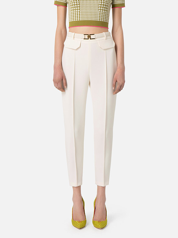ELISABETTA FRANCHI Straight Trousers in Crêpe Fabric With Belt – EDGE  Boutique